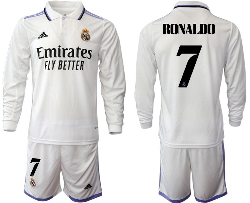 Men 2022-2023 Club Real Madrid home long sleeve white #7 Soccer Jersey
